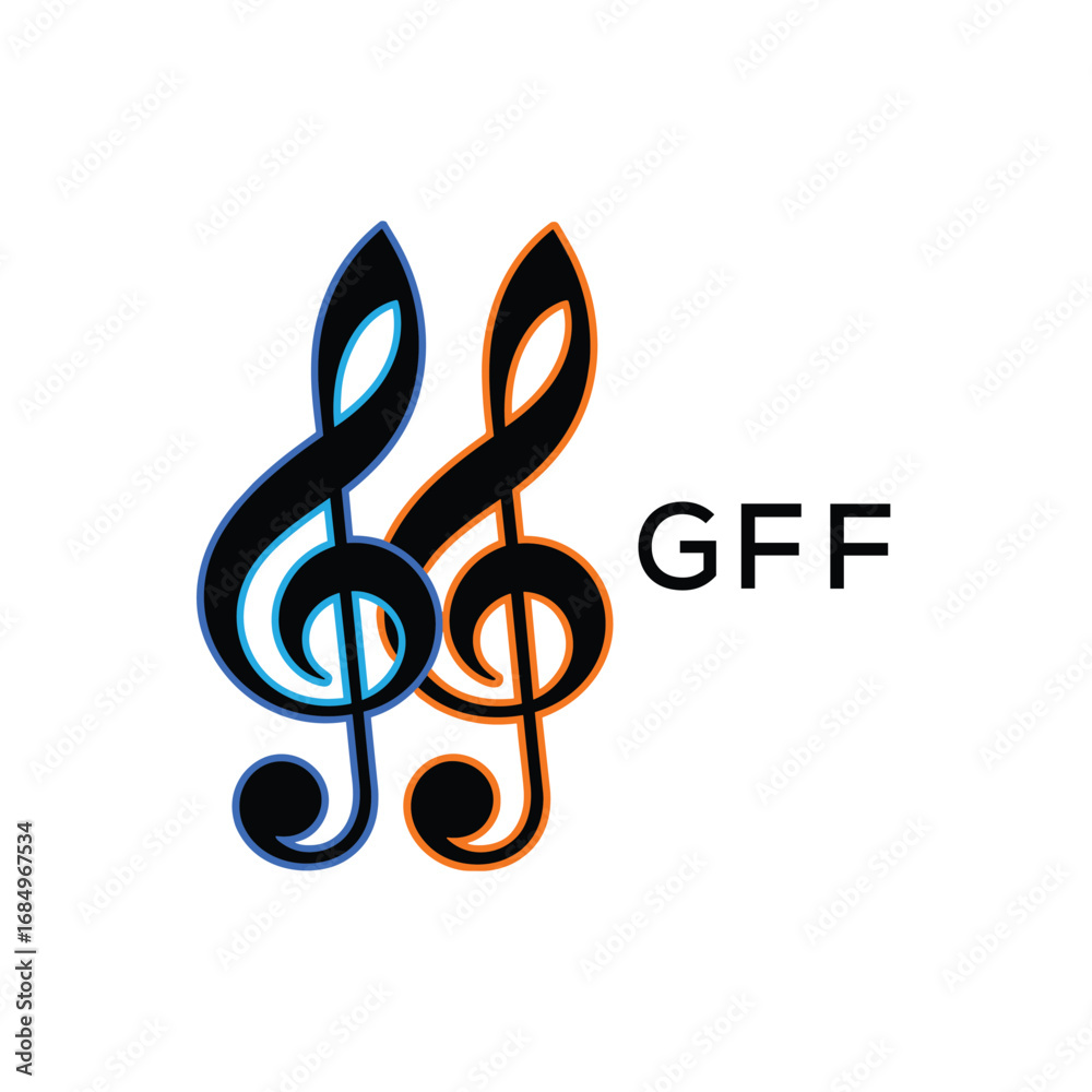 Naklejka premium GFF Music Company logo. GFF Creative Treble Clef Icon and business. GFF best icon Entertainment Branding. 