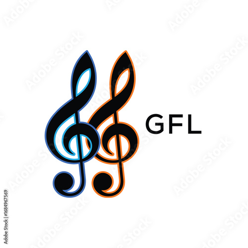 GFL Music Company logo. GFL Creative Treble Clef Icon and business. GFL best icon Entertainment Branding.
