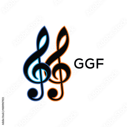GGF Music Company logo. GGF Creative Treble Clef Icon and business. GGF best icon Entertainment Branding.
