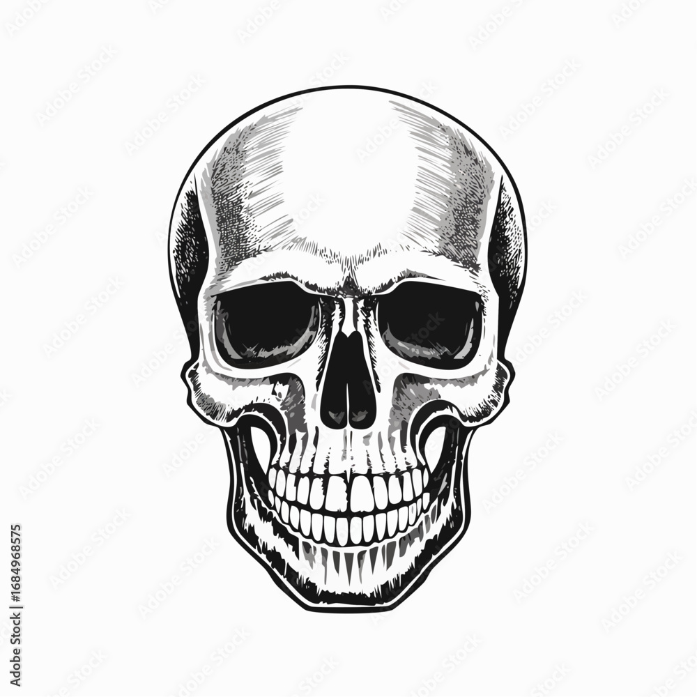 Obraz premium Hand-Drawn Human Skull Illustration on White Background