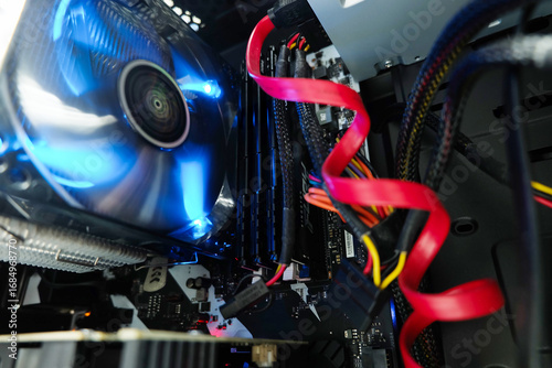 RAM and CPU fan in a desktop computer.