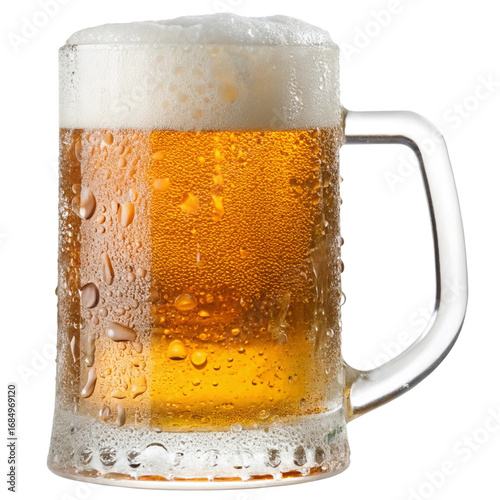 Frosty mug of beer with foam isolated on white background  
