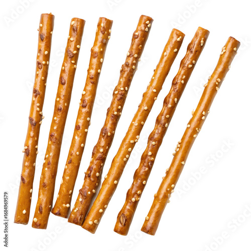 Salted pretzel sticks isolated on white background  
