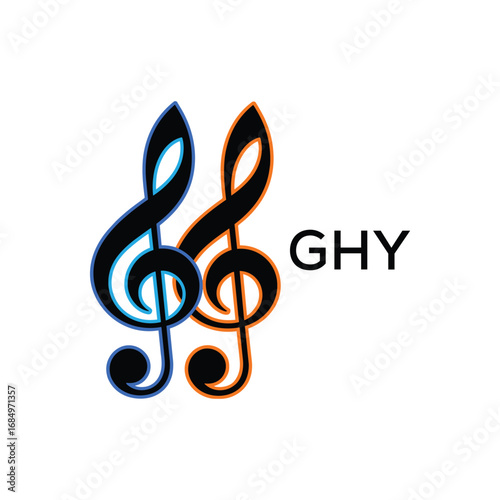 GHY Music Company logo. GHY Creative Treble Clef Icon and business. GHY best icon Entertainment Branding.
