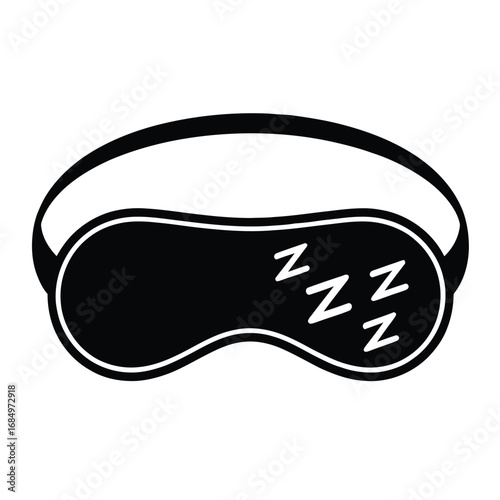 Black and white flat vector illustration of sleep eye mask with simple straps in minimal style for relaxation and rest design