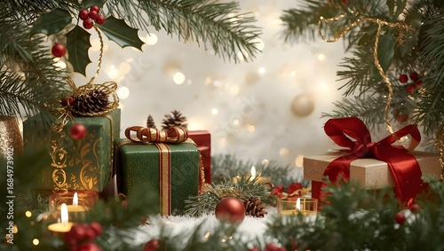 Christmas tree with gifts and festive decorations