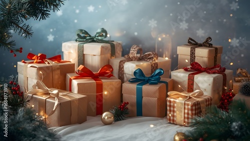 Christmas tree with gifts and festive decorations