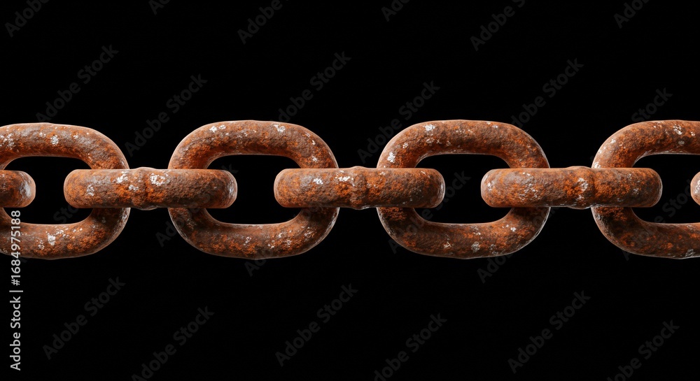 Obraz premium Rusty chain close up brown orange black background metal texture industrial connection strength time macro