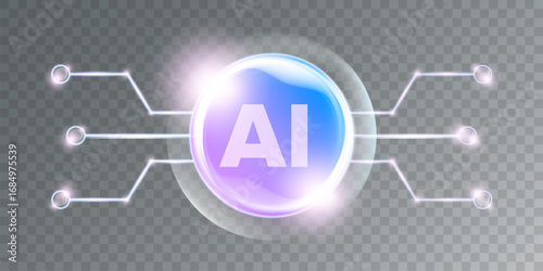 Artificial intelligence chipset on ultraviolet board in futuristic neon cyber punk concept technology artwork for web, banner, card, cover. Vector AI chip logo design template