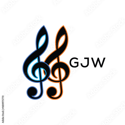 GJW Music Company logo. GJW Creative Treble Clef Icon and business. GJW best icon Entertainment Branding.
