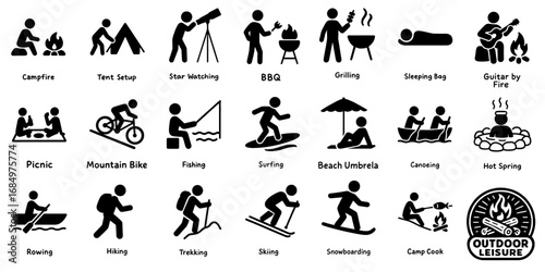 アウトドア・レジャーのアイコンセット、Outdoor Leisure Icon Set