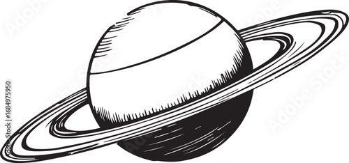 Illustrative Saturn Planet Graphic with Rings on White Background Design for Space Exploration Projects and Educational Materials