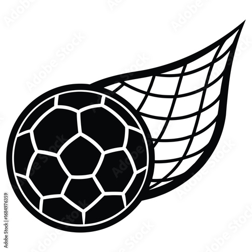 Soccer ball hitting the net isolated on white background, scoring a goal