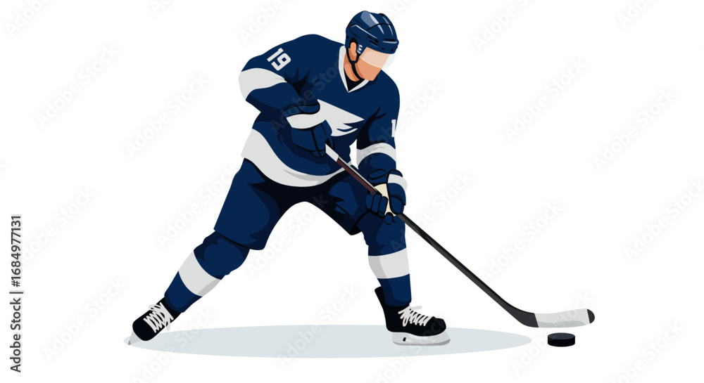 Fototapeta premium Ice hockey player in action, preparing to shoot the puck.