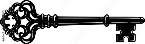 Ornate antique skeleton key silhouette with intricate detailing on the bow and bit for unlocking secrets
