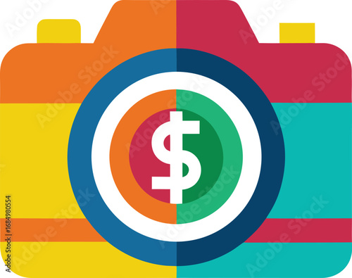 Colorful camera icon with dollar sign in the center