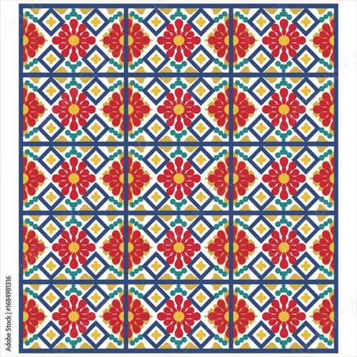 Vector ethnic ornament pattern. Flowers and colored lines. Elegant lines of royal floral ornamentation on a white background.