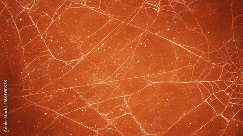 Shabby orange wall covered with spooky spiderwebs, eerie Halloween textured background with space for text. halloween wall, orange spiderweb, halloween abstract, halloween texture,