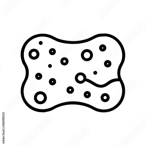 Black line icon of a porous sponge with bubble-like circles, representing home cleaning, scrubbing, and sanitation tools.
