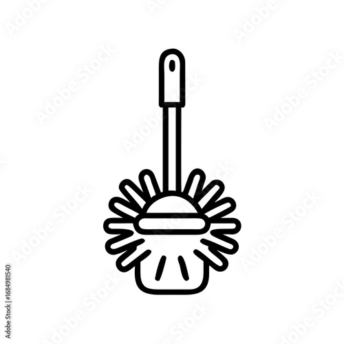 Simple line illustration of a toilet brush, used for bathroom sanitation, cleaning services, and hygiene-related visuals.
