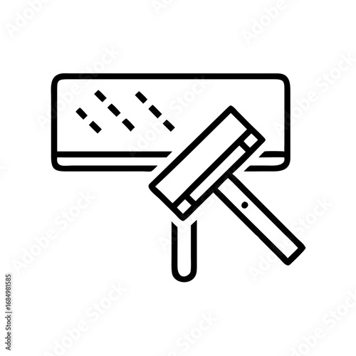 Minimalistic line icon of a wiper or squeegee cleaning tool for glass surfaces, symbolizing cleanliness and maintenance tasks.
