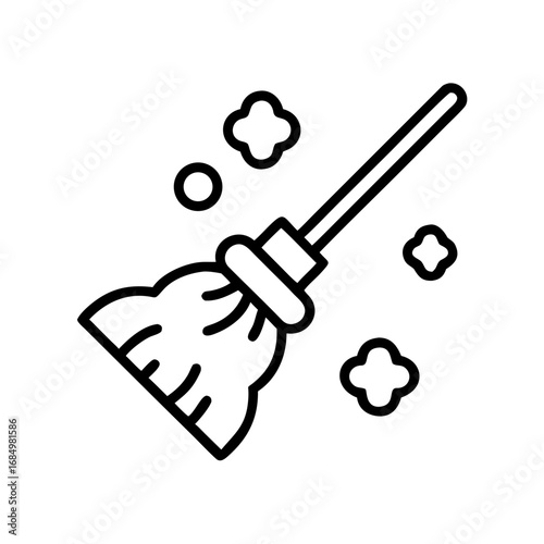 Dusty broom icon for sweeping and cleaning
