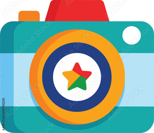 Stylized camera with star emblem