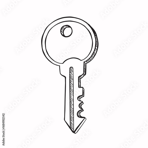flat car key line sketch monochrome vector