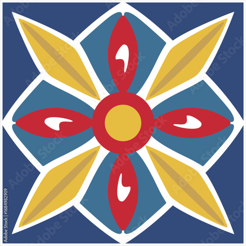 Vector ornament. Star-shaped pattern in color. Elegant lines of royal floral ornamentation on a white background.