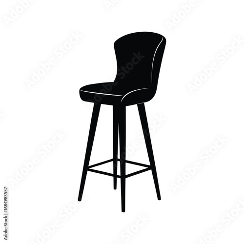 Modern Black Bar Stool Silhouette:  Elegant Upholstered Seat, Simple Design, Vector Illustration, Interior Design Element