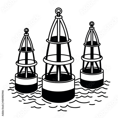 Vintage navigational buoys in water maritime ocean