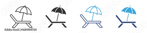 Summer beach chair and umbrella icon set, vector illustration  . 