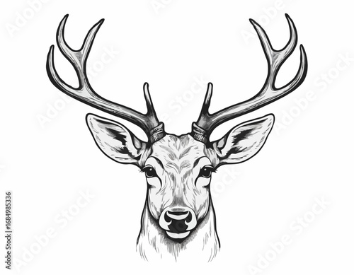 Deer head portrait sketch hand drawn engraving style Vector illustration