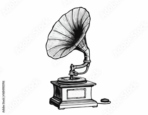 Musical gramophone sketch hand drawn vintage Vector illustration