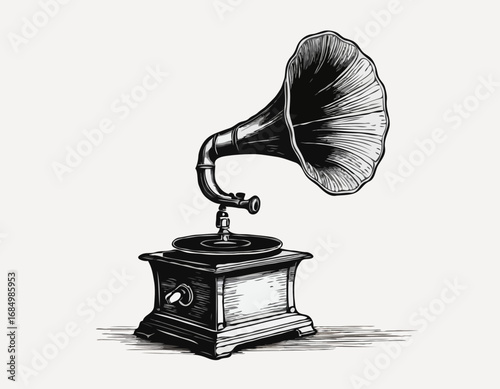 Musical gramophone sketch hand drawn vintage Vector illustration