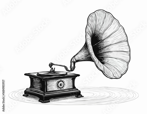 Musical gramophone sketch hand drawn vintage Vector illustration