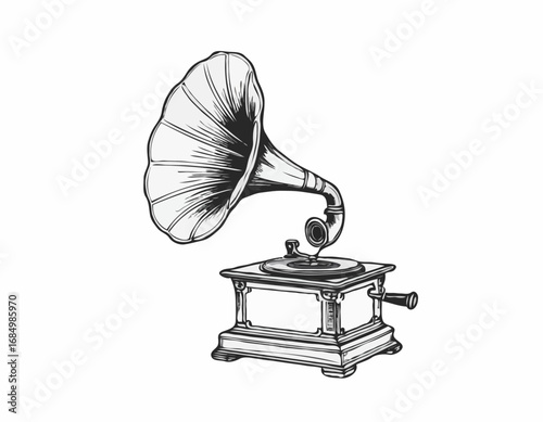 Musical gramophone sketch hand drawn vintage Vector illustration