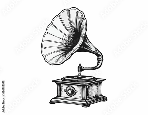 Musical gramophone sketch hand drawn vintage Vector illustration