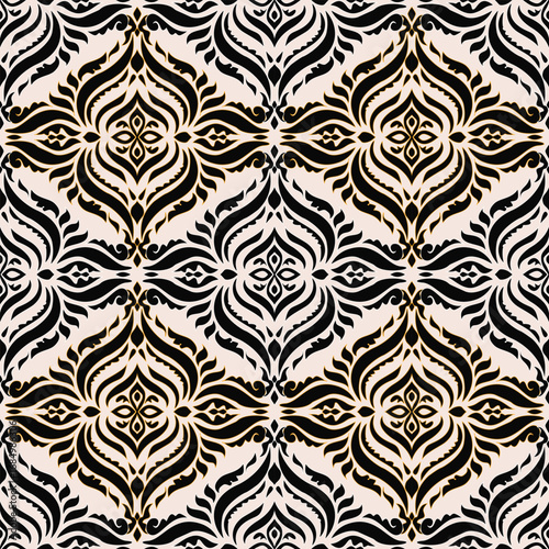 Ethnic background, seamless pattern, geometric and tribal-inspired, freehand drawing design, handmade textile.