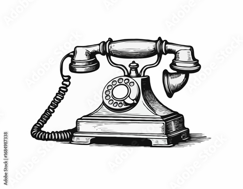 English old telephone retro vintage sketch hand drawn engraving style Vector illustration