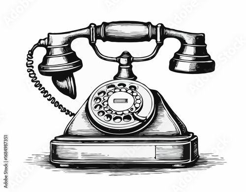 English old telephone retro vintage sketch hand drawn engraving style Vector illustration
