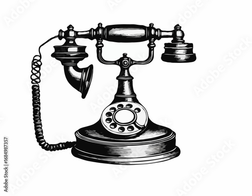 English old telephone retro vintage sketch hand drawn engraving style Vector illustration