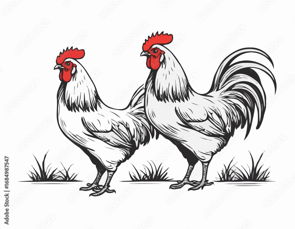 Fototapeta premium Rooster farm sketch hand drawn in doodle style Farming Vector