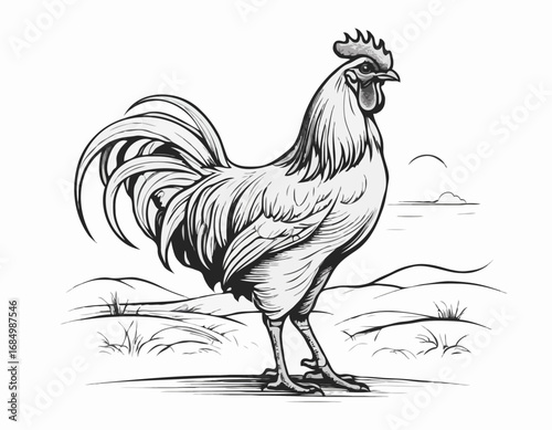 Rooster farm sketch hand drawn in doodle style Farming Vector