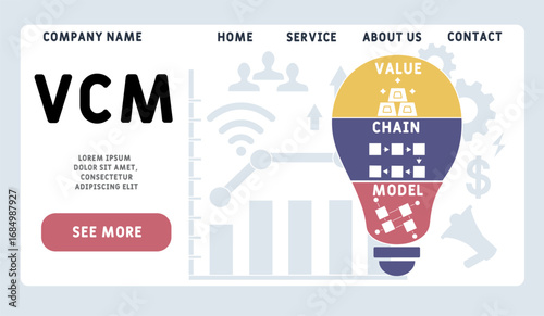 VCM - Value Chain Model acronym. Business concept background. Vector illustration concept with keywords and icons. Lettering illustration with icons for web banner, flyer, landing pag