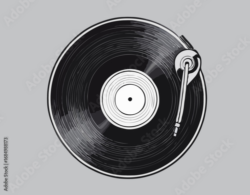 Vinyl record disc hand drawn engraving style sketch Vector illustration.