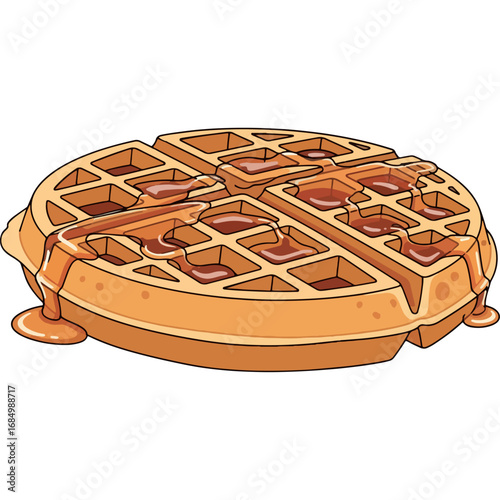 A delicious waffle with a sweet honey coating. Great vector illustration for dessert menus, food magazines, blog posts or advertisements.
