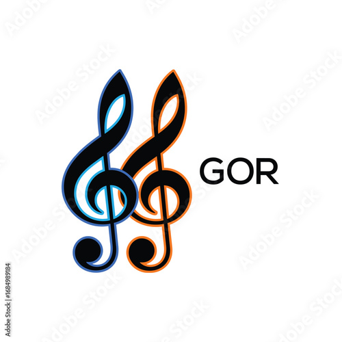 GOR Music Company logo. GOR Creative Treble Clef Icon and business. GOR best icon Entertainment Branding.
