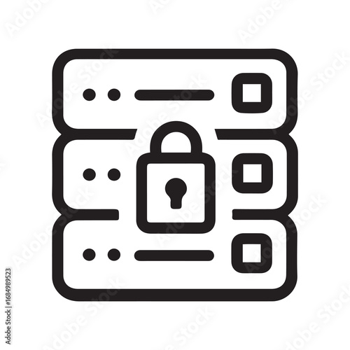 Secure Server Stack Data Protection with Padlock Icon in Black and White