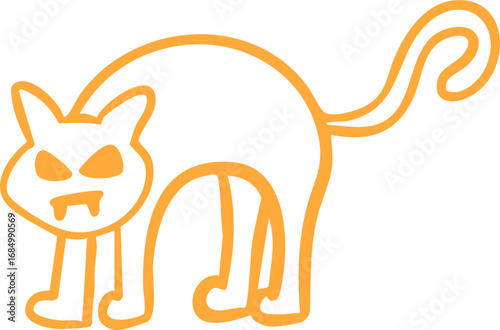 Halloween Angry Cat Outline Doodle